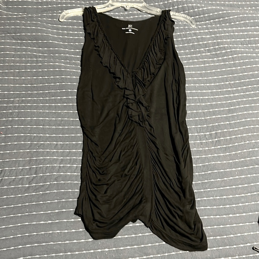 Rouched black tank. Flattering fit.